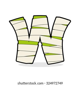 Letter W Mummy. Typography icon in bandages. Horrible Egyptian elements template zombies alphabet. ABC concept type as logotype.