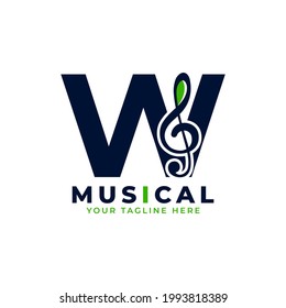 Letter W with Music Key Note Logo Design Element. Usable for Business, Musical, Entertainment, Record and Orchestra Logos
