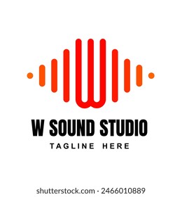 letter w music logo with sound wave element. sound wave logo orange colour theme. music studio logo simple