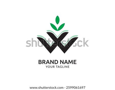 Letter W nature leaf logo design template