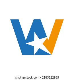 Letter W Negative Space Star Logo Vector Template. Minimal Star Symbol