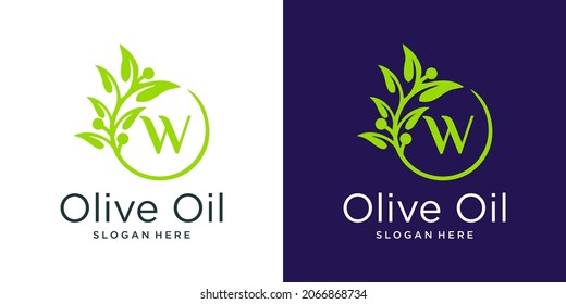 Letter w olive oil logo design template