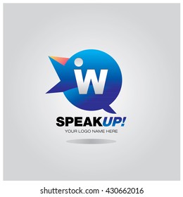 Letter W on bird icon bubble talk as an integrated communication. Design Template for the education and campaign activities