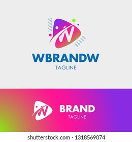 Letter W Orbit Logo template element symbol in modern colorful style. Symbol of play button with negative space text. Vector Illustration - Vector