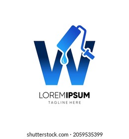 Letter W Paint Roller Logo Design Vector Graphic Icon Emblem Illustration Background Template