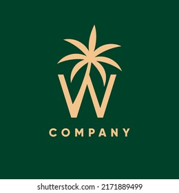 Letter W Palm Tree Logo Design Vector Icon Graphic Emblem Illustration 
