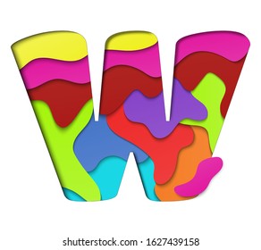 Letter W in paper cut Style with multi color layer isolated on white background