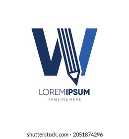 Letter W Pencil Logo Design Vector Icon Graphic Emblem Illustration Background Template