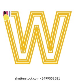 Letter 'W' in Pencil Vector Shape Isolated on White