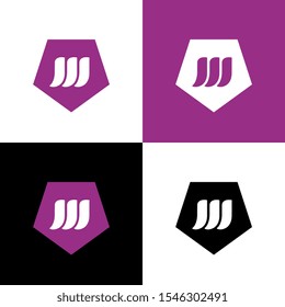 Letter W and pentagon shape, vector logo icon design template