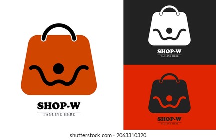 letter w people and shopping bag elements logo icon, suitable for internet online shops. abstract flat design vector