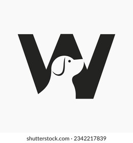Letter W Pet Logo Design. Dog Logo Symbol Vector Template. Dog On Alphabet