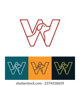 Letter W Pet paw Logo of Dog shop icon vector, cute animal store symbol, care veterinary emblem. 