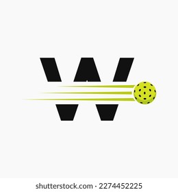 Letter W Pickleball Logo Symbol. Pickle Ball Logotype Vector Template