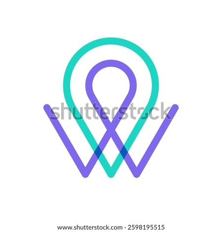 Letter W pin map location overlapping color logo design
