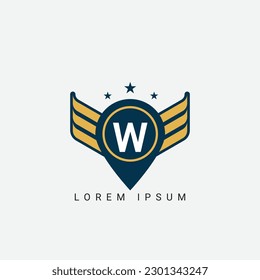 Letra W Pin y alas protector inicial con el logotipo de las alas