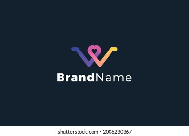 Letter W pink color love aesthetic business logo