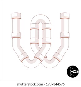 Letter W Pipeline Zeichenkartoon Vektoralphabet.