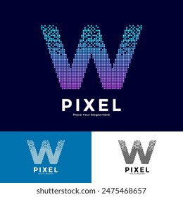 Letra W pixel diseño de Vector colorido. Adecuado para negocios, inicial, póster, tecnología y red