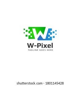 Logotipo de letra W Pixel - Plantilla de vector de monograma digital - Icono inicial e ilustración de símbolo