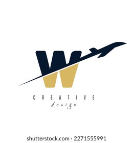 letter W with plane logo vector template. logo for travel label, tourism, journey posters, airways identity, and tech transportation
