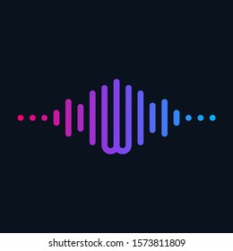 letter W with Pulse music player element. Logo template electronic music, equalizer, store, dj, nightclub, disco. Audio wave logo concept, Multimedia Technology themed, Abstract Shape. - vector