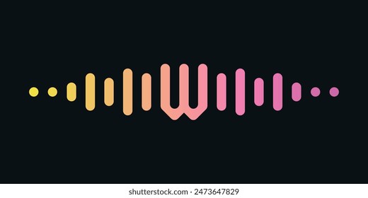 Letter W with pulse music player element. Audio wave logo design. Premium Vector