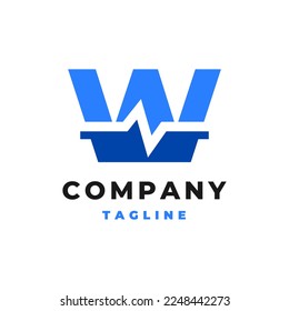 letter W with a pulse shape or heart beat medical shape or equalizer audio shape.