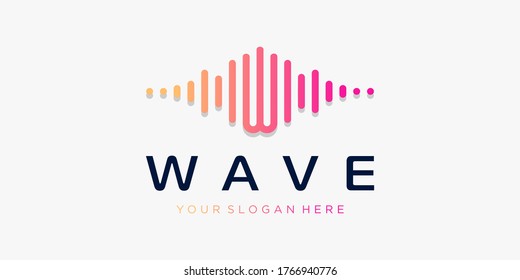 Letter W with pulse . wave element. logo template electronic music, equalizer, store, DJ music, nightclub, disco. audio wave logo concept, multimedia technology themed, abstract shape.