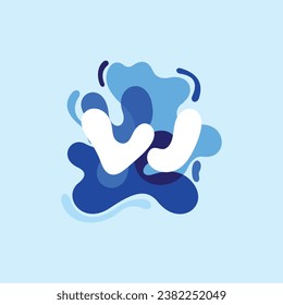 Letter W pure water logo. Swirling overlapping shape with splashing drops.