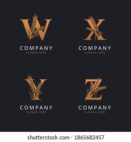 Letter W Q Y and Z with abstract wheat logo template 