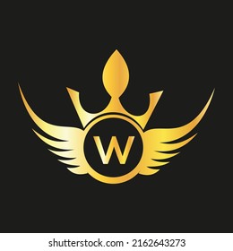 Letra W logotipo Queen Diseño símbolo vectorial corona logotipo Elegante monograma dorado para regalías,
 tarjeta de visita, Boutique, Hotel, Cafe, Joyería