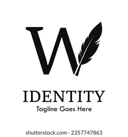 letter w with quill feather design template illustration. suitable for education, lawyer, learning brand, publishing related business.