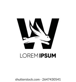 Letter W Rabbit Run Logo Design Vector Image Icon Graphic Emblem Symbol Illustration