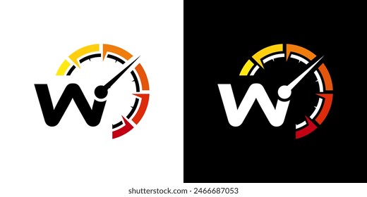 Letter W racing logo, with logo speedometer for racing, workshop, automotive