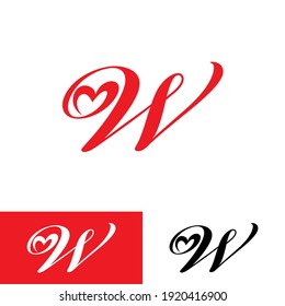 Letter W With Red Heart Logo Design Template 001