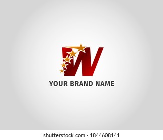 letter W red metallic with five golden star logo template