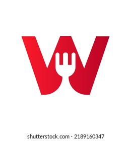 Letter W Restaurant Logo Combined with Fork Icon Vector Template