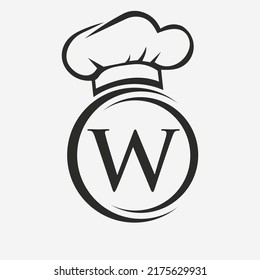 Letter W Restaurant Logo Template.  Restaurant Logo Concept with Chef Hat Symbol Vector Sign