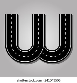 Letter W. Road font. Street font. W alphabet character.
