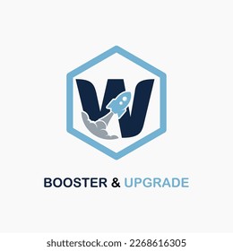 Letter W with Rocket Icon for Booster, Upgrade, Velocity, Speed for Finance, Education Business Consultant