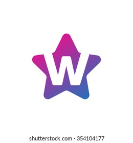 letter w rounded star shape icon logo purple blue