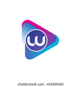 letter w rounded triangular logo blue purple