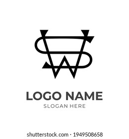 letter W S logo design template concept vector with flat black color style