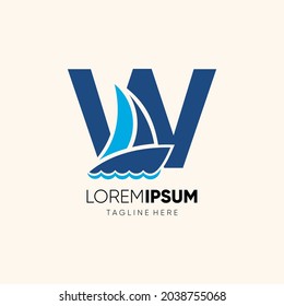 Letter W Sailor Boat Logo Design Vector Icon Graphic Emblem Illustration