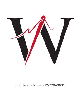 Letter W Sewing Needle Logo Design for Embroider, Textile, Fashion, Cloth, Fabric Symbol