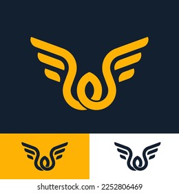 letter W shape logo template with abstract wings, logo with modern and futuristic style vector eps format