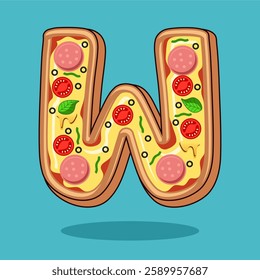 The letter W is in the shape of a pizza