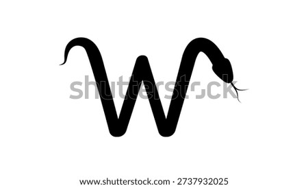 the letter W in the shape of a snake, black isolated silhouette