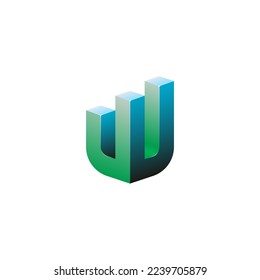 Letter W, shield, chart, stairs up 3D logo, illustration vector demonstrates success and security